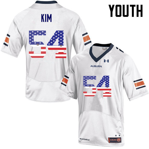 Youth #54 Kaleb Kim Auburn Tigers USA Flag Fashion College Football Jerseys-White - Click Image to Close